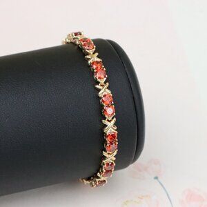 "Elegant Red Oval Stone Rose Gold Bracelet with X-Link Design,XPBL1025